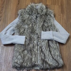 Express Faux Fur Vest with Knit Sleeves - Gray/Taupe zise m used good condition